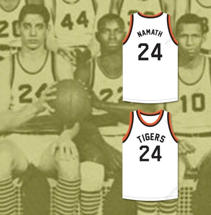 CUSTOM ANY Name Number JOE NAMATH 24 BEAVER FALLS HIGH SCHOOL TIGERS WHITE BASKETBALL JERSEY 2 Top Stitched S-6XL