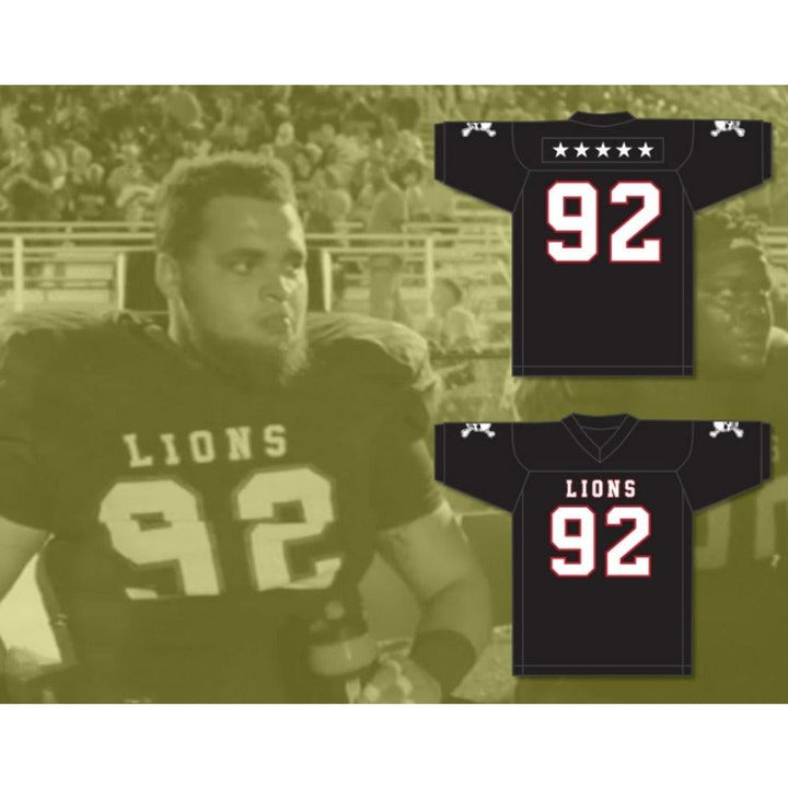 CUSTOM ANY Name NumberMARCEL ANDRY 92 EMCC LIONS FOOTBALL JERSEY INCLUDES PATCHES S-6XL