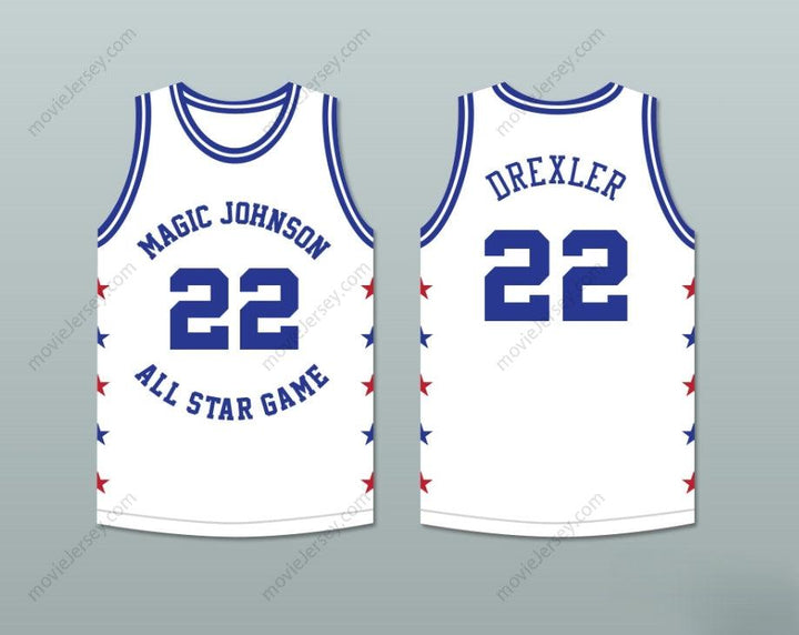 CUSTOM ANY Name Number CLYDE DREXLER 22 MAGIC JOHNSON ALL STAR GAME WHITE BASKETBALL JERSEY 1988 MIDSUMMER NIGHT'S MAGIC CHARITY EVENT Top Stitched S-6XL