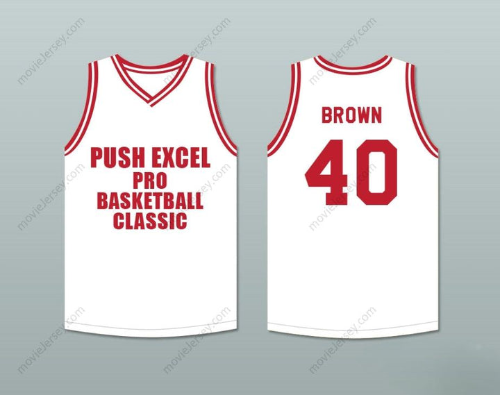 CUSTOM ANY Name Number MIKE BROWN 40 PUSH EXCEL PRO BASKETBALL CLASSIC WHITE BASKETBALL JERSEY 1988 CHARITY EVENT Top Stitched S-6XL
