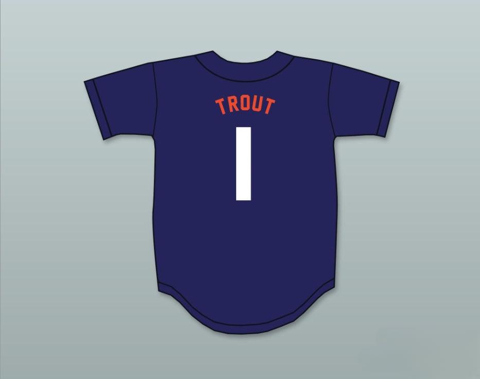 Custom Any Name Number MIKE TROUT 1  SENIOR HIGH SCHOOL THUNDERBOLTS NAVY BLUE BASEBALL JERSEY 2 Top Stitched S-6XL