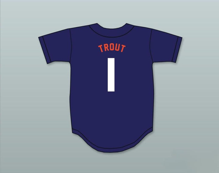 Custom Any Name Number MIKE TROUT 1  SENIOR HIGH SCHOOL THUNDERBOLTS NAVY BLUE BASEBALL JERSEY 2 Top Stitched S-6XL