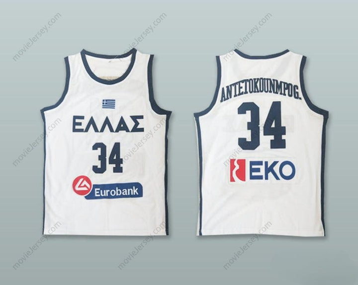 CUSTOM ANY Name Number GIANNIS ANTETOKOUNMPO 34 GREECE NATIONAL TEAM WHITE BASKETBALL JERSEY Top Stitched S-6XL