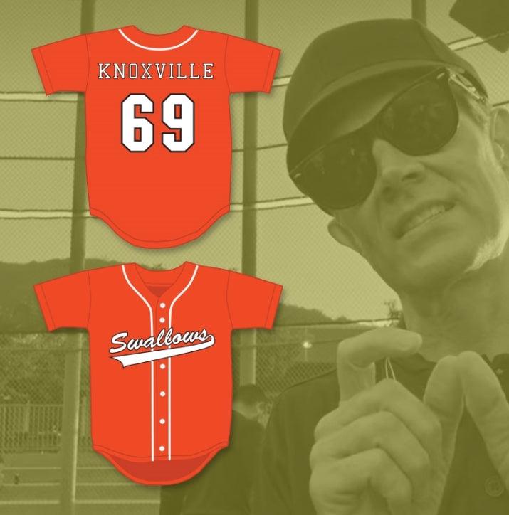 Custom Any Name Number JOHNNY KNOXVILLE 69 SWALLOWS PLAY BALL ORANGE BASEBALL JERSEY Top Stitched S-6XL