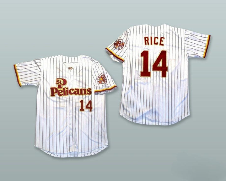 Custom Any Name Number JIM RICE 14 ST  PELICANS WHITE PINSTRIPED BASEBALL JERSEY Top Stitched S-6XL