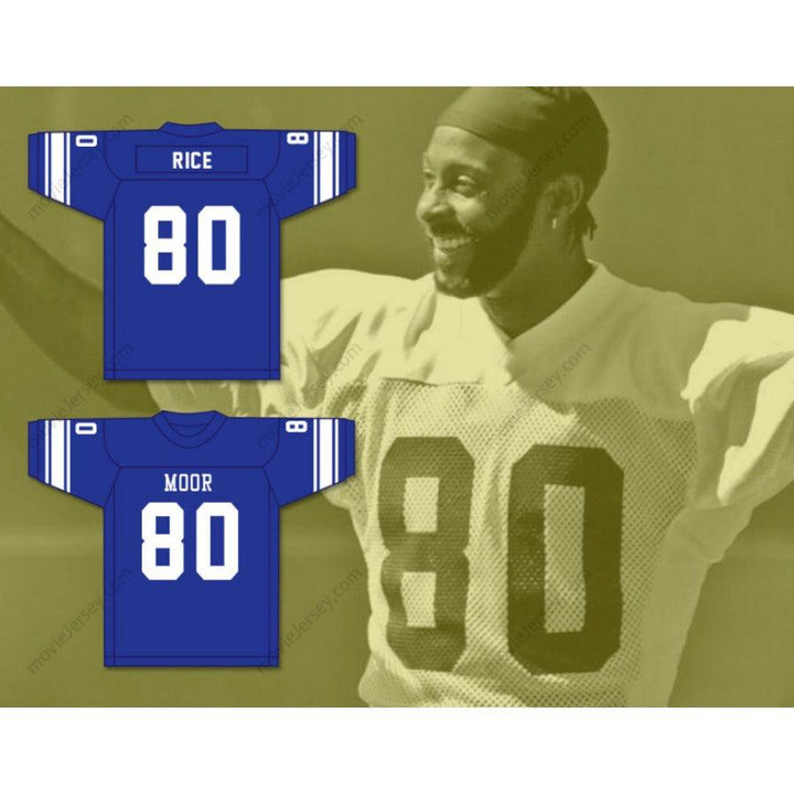 CUSTOM ANY Name Number JERRY RICE 80 MOOR HIGH SCHOOL BLUE FOOTBALL JERSEY Top Stitched S-6XL