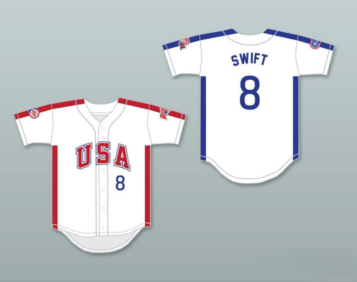 Custom Any Name Number BILL SWIFT 8 1984 USA TEAM WHITE BUTTON DOWN BASEBALL JERSEY Top Stitched S-6XL