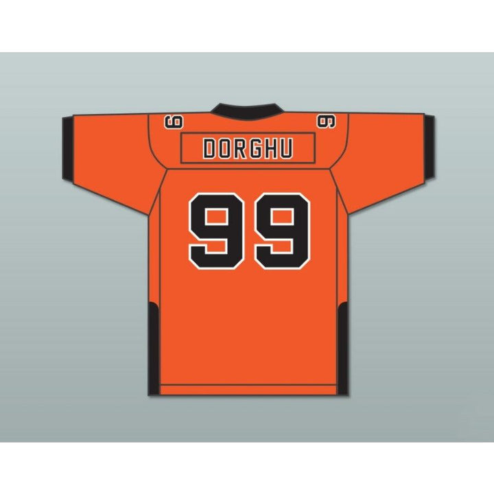 CUSTOM ANY WITH PATCHES ORC FOGTEETH DORGHU 99 ORANGE/BLACK FOOTBALL JERSEY Top Stitched S-6XL