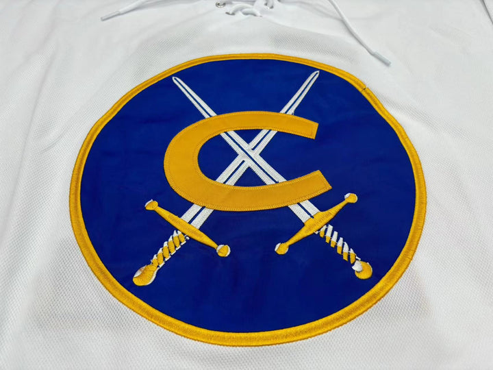 Custom Any Name Number JIM NICHOLS 11 CINCINNATI SWORDS WHITE TIE DOWN HOCKEY JERSEY Top Stitched S-6XL