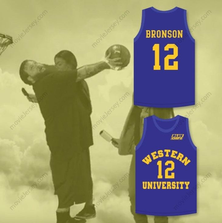 CUSTOM ANY Name Number ACTION BRONSON 12   BLUE BASKETBALL JERSEY WITH BLUE CHIPS PATCH Top Stitched S-6XL