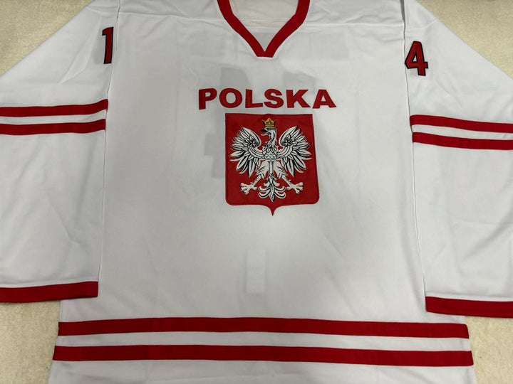 Custom Any Name Number JAROSLAW RZESZUTKO 14 POLAND NATIONAL TEAM WHITE HOCKEY JERSEY Top Stitched S-6XL