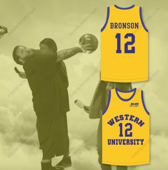 CUSTOM ANY Name Number ACTION BRONSON 12   YELLOW BASKETBALL JERSEY WITH BLUE CHIPS PATCH Top Stitched S-6XL