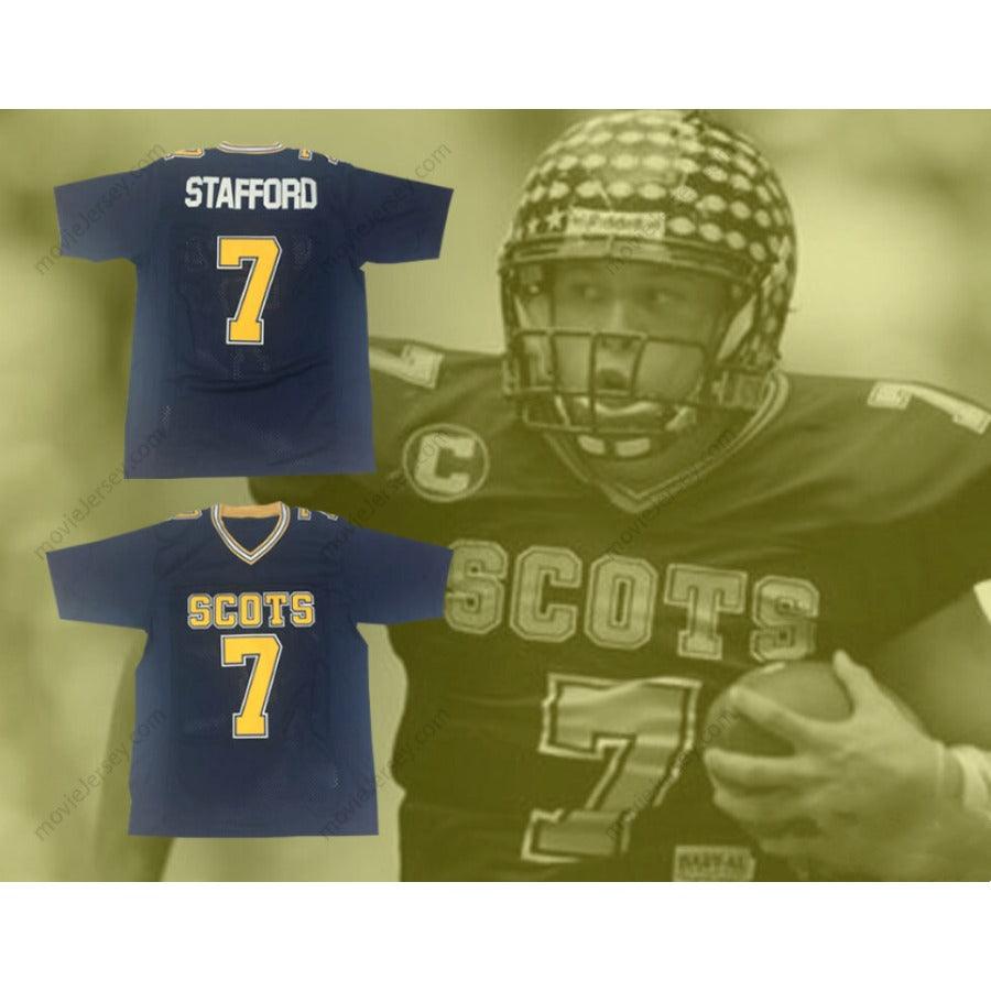 CUSTOM ANY Name Number MATTHEW STAFFORD 7 HIGHLAND PARK HIGH SCHOOL SCOTS DARK BLUE FOOTBALL JERSEY Top Stitched S-6XL