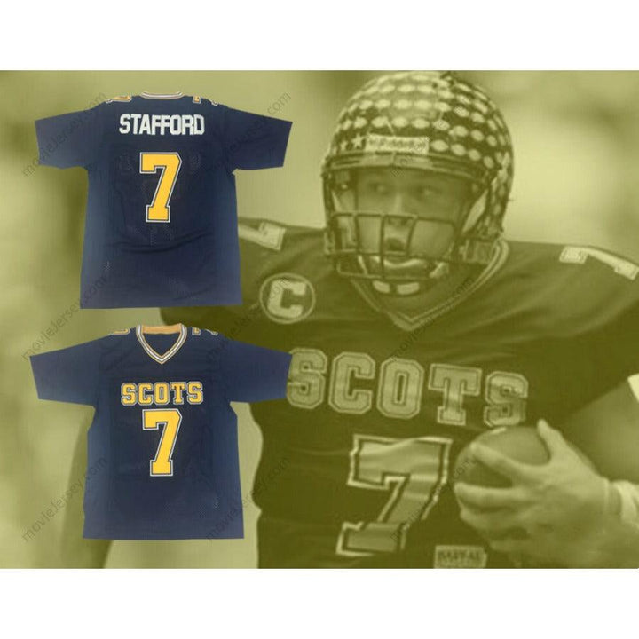 CUSTOM ANY Name Number MATTHEW STAFFORD 7 HIGHLAND PARK HIGH SCHOOL SCOTS DARK BLUE FOOTBALL JERSEY Top Stitched S-6XL