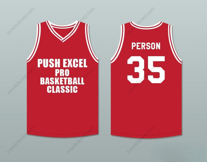 CUSTOM ANY Name Number CHUCK PERSON 35 PUSH EXCEL PRO BASKETBALL CLASSIC RED BASKETBALL JERSEY 1988 CHARITY EVENT Top Stitched S-6XL