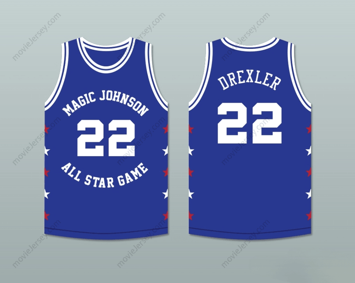 CUSTOM ANY Name Number CLYDE DREXLER 22 MAGIC JOHNSON ALL STAR GAME BLUE BASKETBALL JERSEY 1989 MIDSUMMER NIGHT'S MAGIC CHARITY EVENT Top Stitched S-6XL