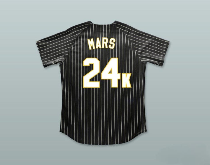 Custom Any Name Number BRUNO MARS 24K HOOLIGANS BLACK PINSTRIPED BASEBALL JERSEY BET AWARDS Top Stitched S-6XL
