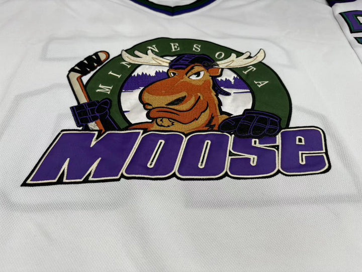Custom Any Name Number STEPHANE MORIN 25 MINNESOTA MOOSE WHITE HOCKEY JERSEY Top Stitched S-6XL