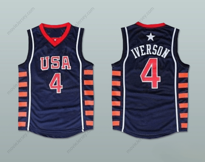 CUSTOM ANY Name Number ALLEN IVERSON 4 USA BASKETBALL JERSEY Top Stitched S-6XL