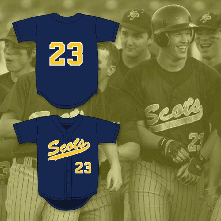 Custom Any Name Number CLAYTON KERSHAW 23 HIGHLAND PARK HIGH SCHOOL SCOTS NAVY BLUE BASEBALL JERSEY 1 Top Stitched S-6XL