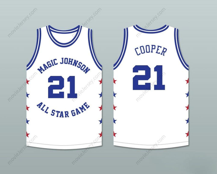 CUSTOM ANY Name Number MICHAEL COOPER 21 MAGIC JOHNSON ALL STAR GAME WHITE BASKETBALL JERSEY 1986 MIDSUMMER NIGHT'S MAGIC CHARITY EVENT Top Stitched S-6XL