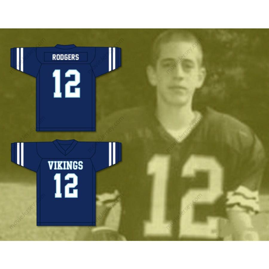 CUSTOM ANY Name Number AARON RODGERS 12 PLEASANT VALLEY HIGH SCHOOL VIKINGS WHITE FOOTBALL JERSEY Top Stitched S-6XL