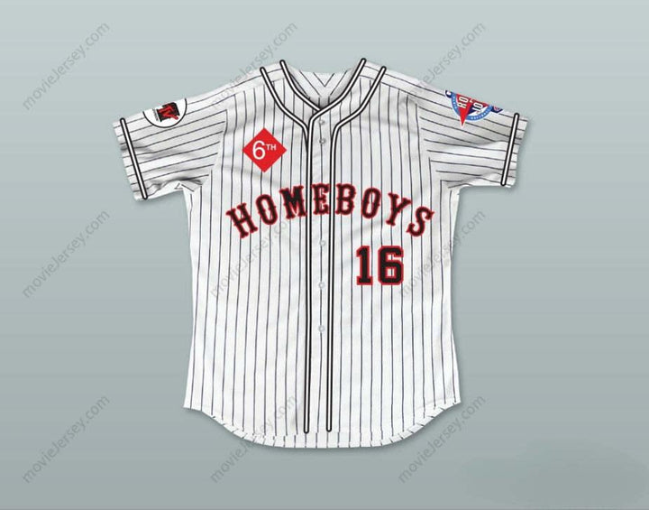 Custom Any Name Number GEORGE CLOONEY 16 HOMEBOYS PINSTRIPED BASEBALL JERSEY 6TH ANNUAL ROCK N' JOCK SOFTBALL CHALLENGE 1995 Top Stitched S-6XL